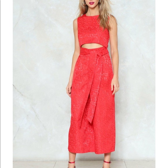 Nasty Gal Pants - Cut-Out All Night Brocade Jumpsuit